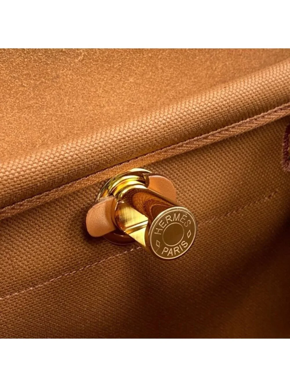 Hermes Shoulder Bag Herbag Zip 20 Vache Hunter Toile H Fauve Brown Gold